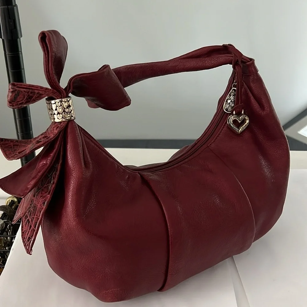Brighton Burgundy Red Leather Hobo Zipper Shoulder Bag - Picture 5 of 11